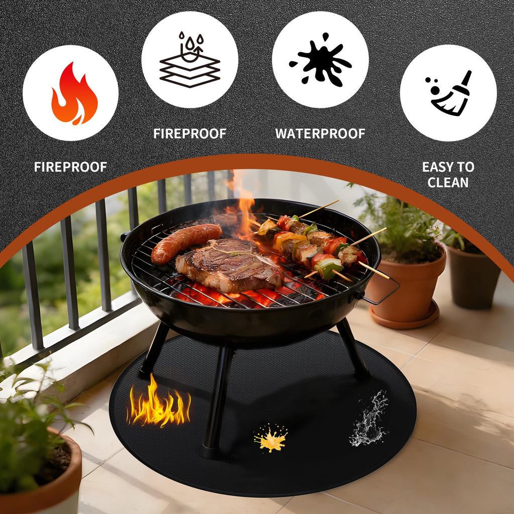 Garvee Double-Sided Fireproof & Waterproof Grill Mat – Heavy-Duty Fire Pit Deck Protector – Oil-Proof, Fire-Resistant, Reusable Pad for Patio, Outdoor & Indoor BBQ Fireplace – Black, 36-Inch