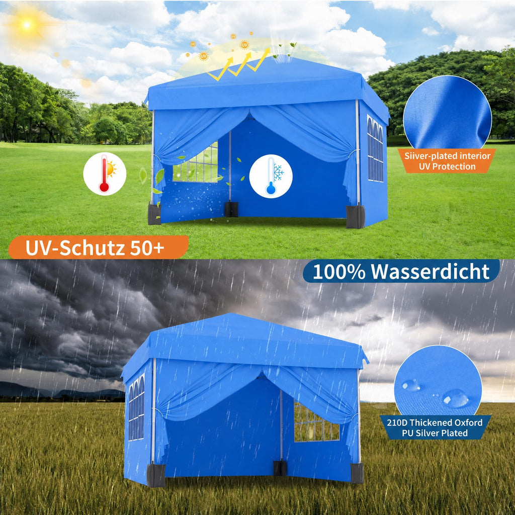 Garvee 10x10 FT Pop Up Canopy Tent, 210D Waterproof Oxford Gazebo with 4 Removable Window Sidewalls, UPF 50+ Steel Frame Shelter for Camping, Backyard & Events, Blue
