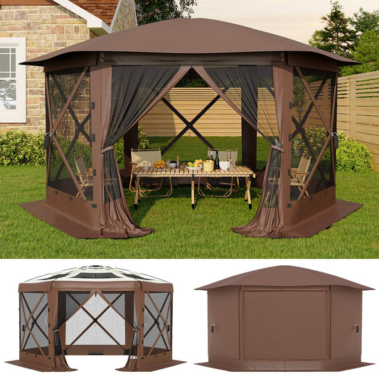 Garvee Screen Tent, 11.5 x 11.5 FT 6-Sided Khaki Canopy with Removable Top and Quick-Set Frame for Camping, Backyard and Patio Shade