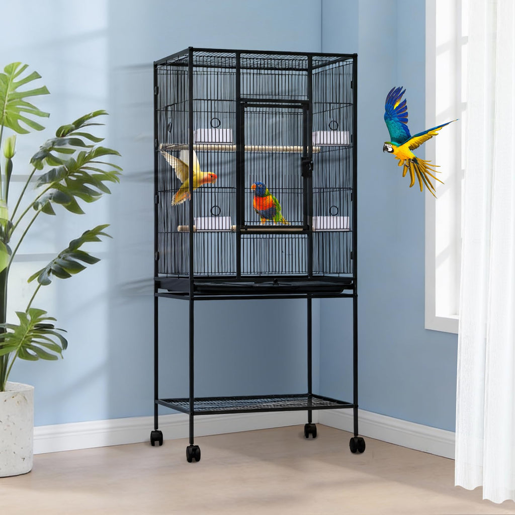 Garvee 54" Large Bird Cage, Parrot Bird Cage with Rolling Stand & Storage Shelf, Heavy Duty Wrought Iron Flight Cage, Secure Lock, Ideal for Parakeets, Parrots, Cockatiels, Conures, Lovebirds