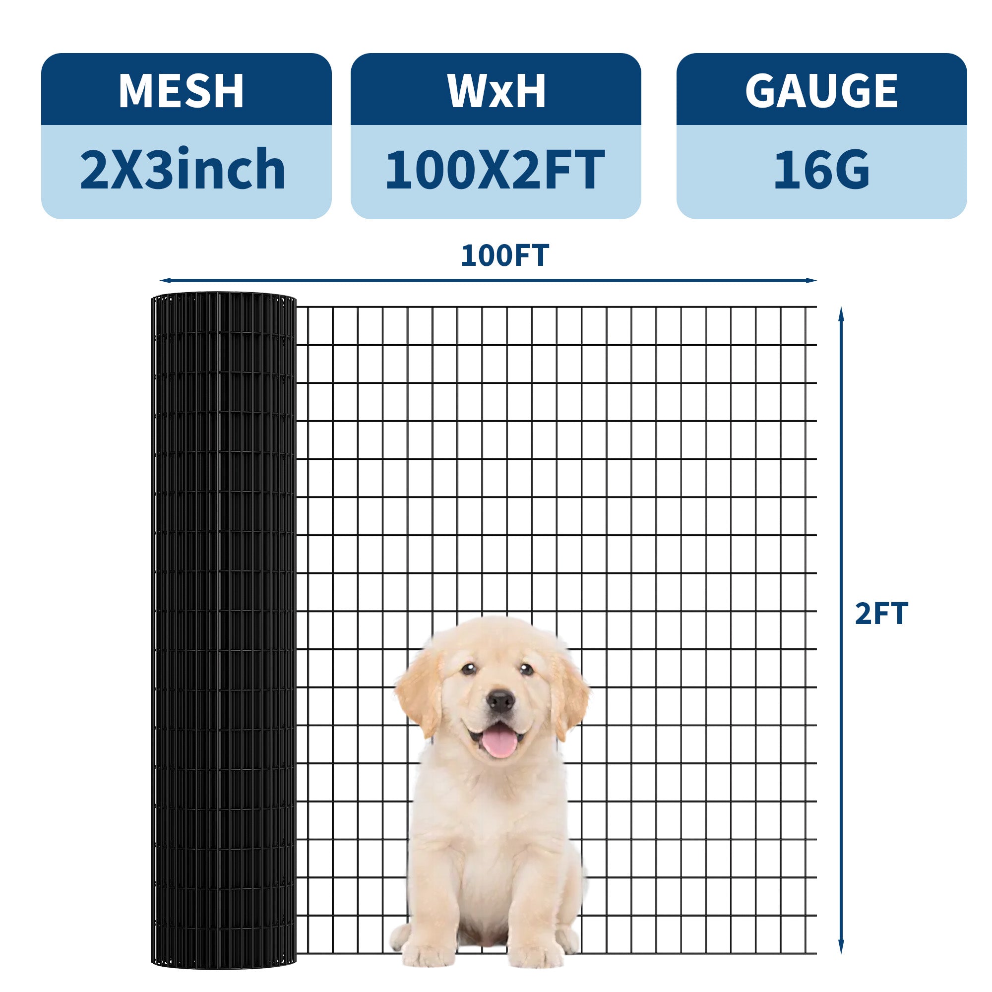 Garvee 16GA PVC Coated Welded Wire Fence, 24 Inch x 100 ft Black Vinyl Metal Wire Mesh Roll with 2x3" Mesh for Garden