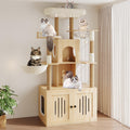 Garvee Multi-Level Cat Tree with Litter Box Enclosure – Hidden Litter Box, Soft Perch, Sisal Scratching Posts, Condo & Hammock for Large Indoor Cats – Modern Cat Tower Furniture – Natural Wood Color