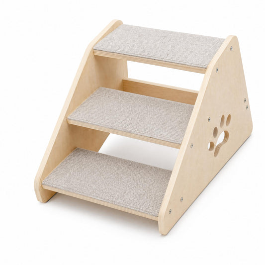 Garvee Wooden 3 Step Pet Stairs for Small Dogs and Cats with Non Slip Steps, Soft Fabric Cover, Low Profile for Bed Couch Car, for Puppies Kittens and Older Cats, Gray