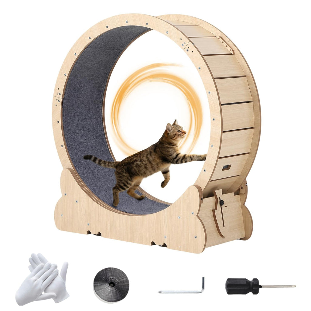 Garvee X-Large Wooden Cat Exercise Wheel Treadmill, Heavy Duty Indoor Running Wheel with Detachable Carpeted Track – Ideal for Cat Fitness, Training, Weight Loss