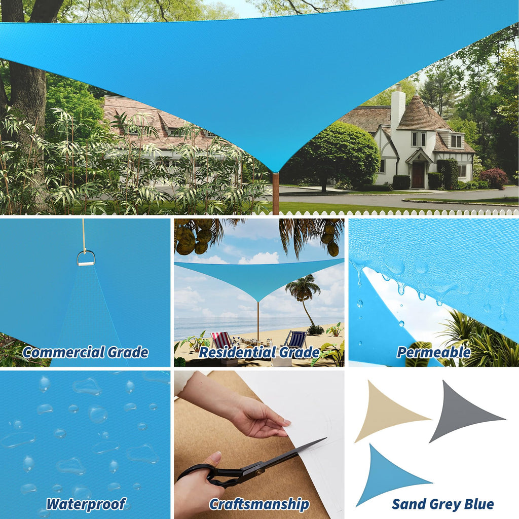 Garvee UV Block Outdoor Triangle Sun Shade Sail Canopy – Waterproof Heavy Duty Patio & Garden Sun Protection – Easy Installation, Durable Material – 16x16x16FT, Blue