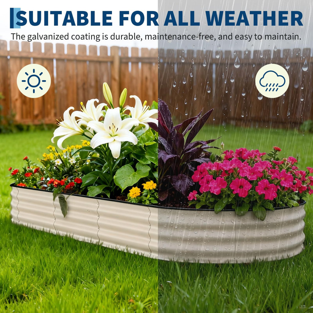 Garvee 2 Pack 8' X 4' X 1.5' Rust-Resistant Galvanized Steel Raised Garden Beds – Large Outdoor Planter Box, Durable, Easy Assembly, for Vegetables, Flowers & Herbs – Beige, Upgraded with Anti-Cut Strips