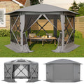 Garvee 10 x 12 FT Screen Tent, 6-Sided Pop-Up Gazebo with Removable Canopy, Waterproof UV-Resistant Mesh Shelter for Camping, Patio & Backyard, Gray