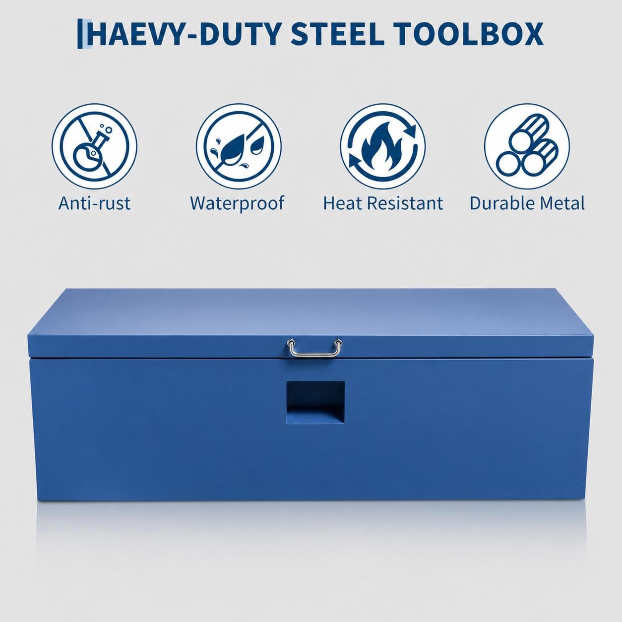 Garvee 24"X16"X14" Heavy Duty Lockable Steel Truck Bed Toolbox – Dual Lids, Weatherproof, Powder-Coated, Front & Side Handles, Gas Struts for Pickup, RV, Trailer, Blue