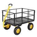 Garvee Heavy Duty 1500 lbs Steel Garden Cart – 3-in-1 Outdoor Utility Wagon with Removable Mesh Sides, 13" All-Terrain Wheels, 180° Rotating Handle – Lawn, Garden, Plant & Tool Transport – 13-inch wheels, yellow rims + black frame + yellow handlebars