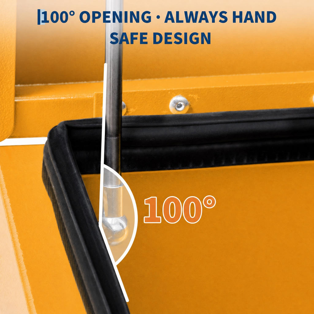 Garvee 30"X16"X14" Heavy Duty Lockable Steel Truck Bed Toolbox – Dual Lids, Weatherproof Powder-Coated, Gas Struts, Front & Side Handles for Pickup, RV, Trailer, Yellow