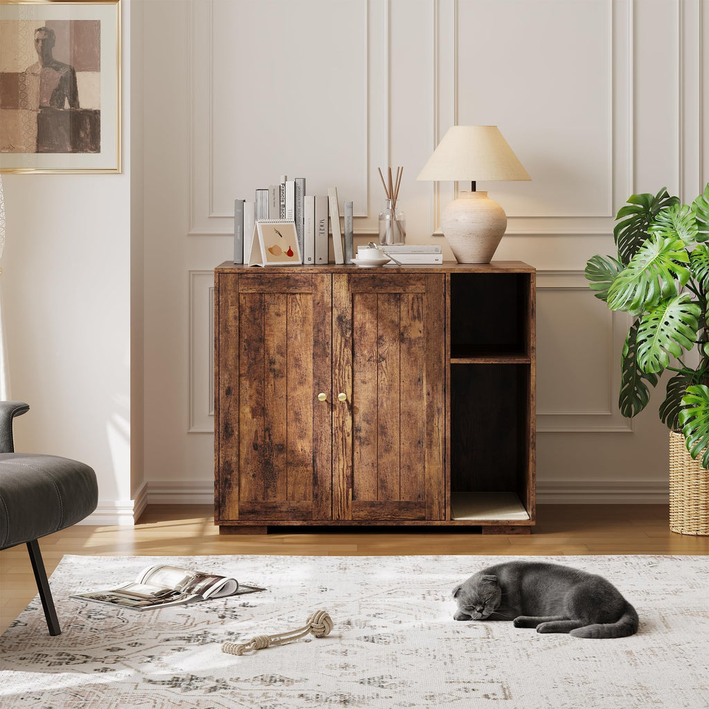 Garvee Extra Large Cat Litter Box Furniture Enclosure with Power Outlet, Dog Proof Privacy, Odor Control, Eco-Friendly Wood, Storage Shelves, Indoor Home
