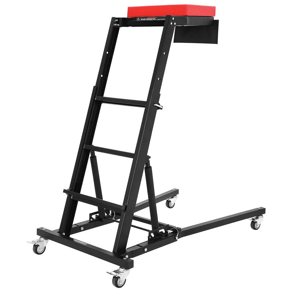 Garvee Automotive Engine Creeper, Heavy-Duty Foldable Steel Frame with Adjustable Height (45.7"-66.3"), Padded Deck, 6 Wheels, and 400 lbs Capacity for Auto Repair, Black, Parallel Base