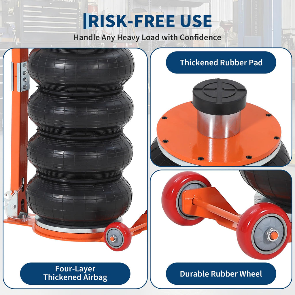 Garvee 6 Ton Air Jack, 13227 lbs Quadruple Bag Pneumatic Jack with Heightened Column, Adjustable Handle, and Thick Rubber Pad, Lifts up to 26", 2-5 Seconds Fast Lifting for Cars and Trucks