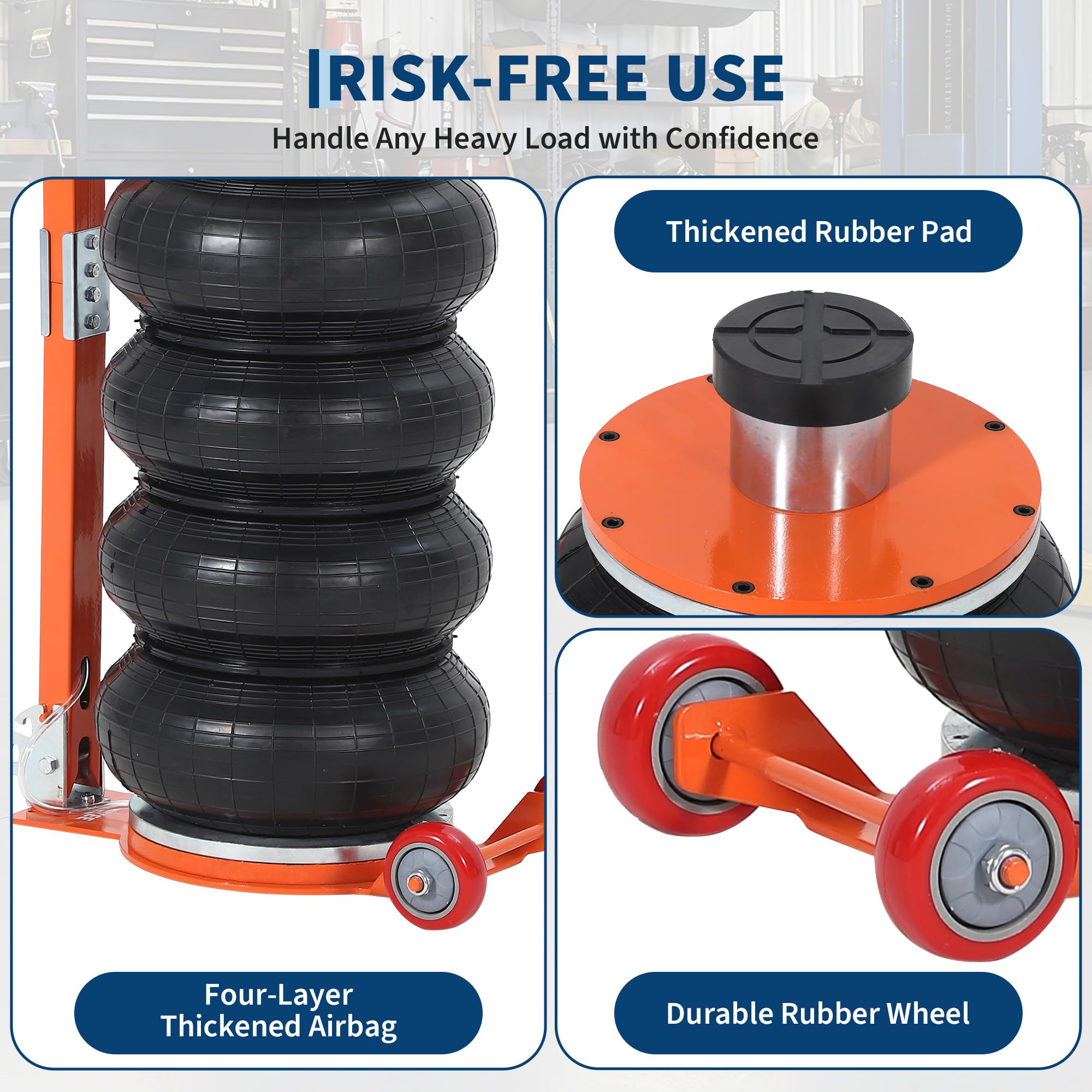 Garvee 6 Ton Air Jack, 13227 lbs Quadruple Bag Pneumatic Jack with Heightened Column, Adjustable Handle, and Thick Rubber Pad, Lifts up to 26", 2-5 Seconds Fast Lifting for Cars and Trucks