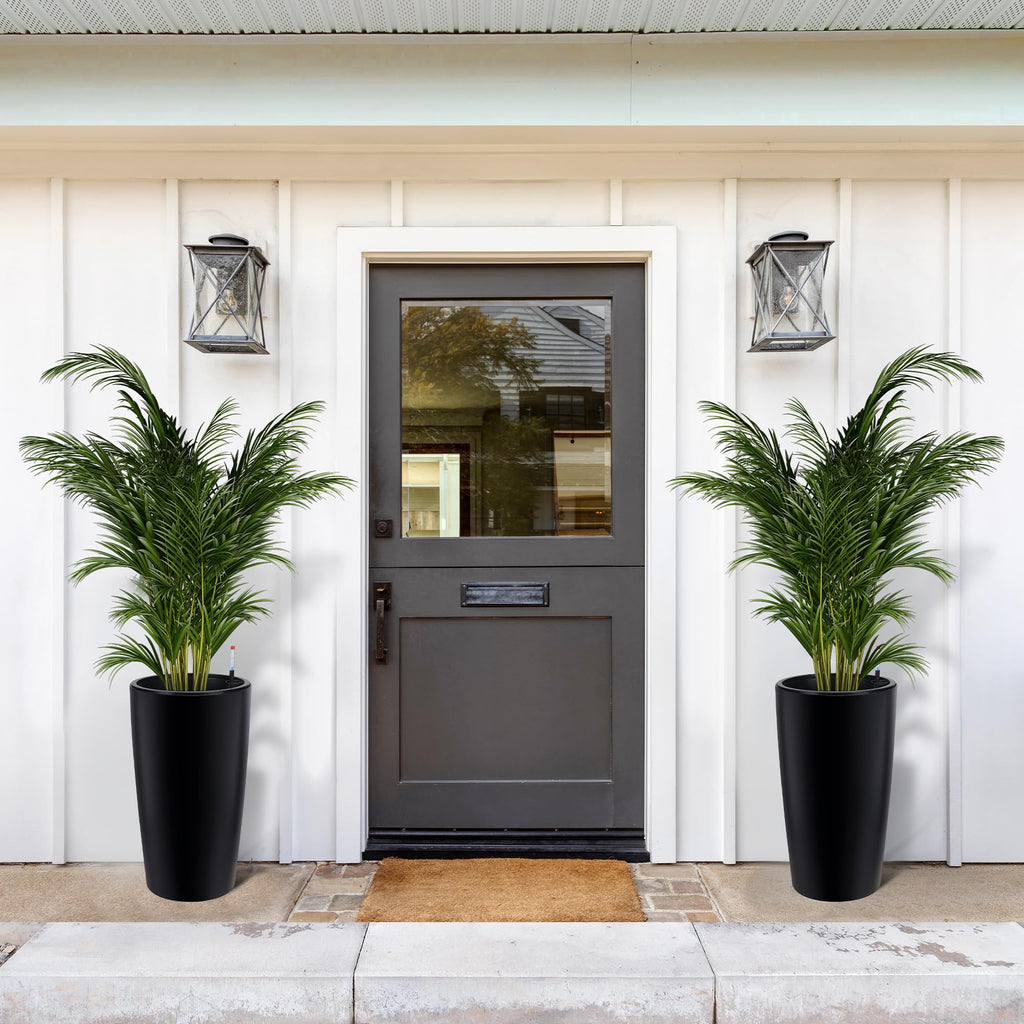 Garvee Tall Planters for Front Porch & Patio, 2-Pack 30 in Self-Watering Pots with Drainage Holes, Water-Level Monitors and Inner Buckets, Black
