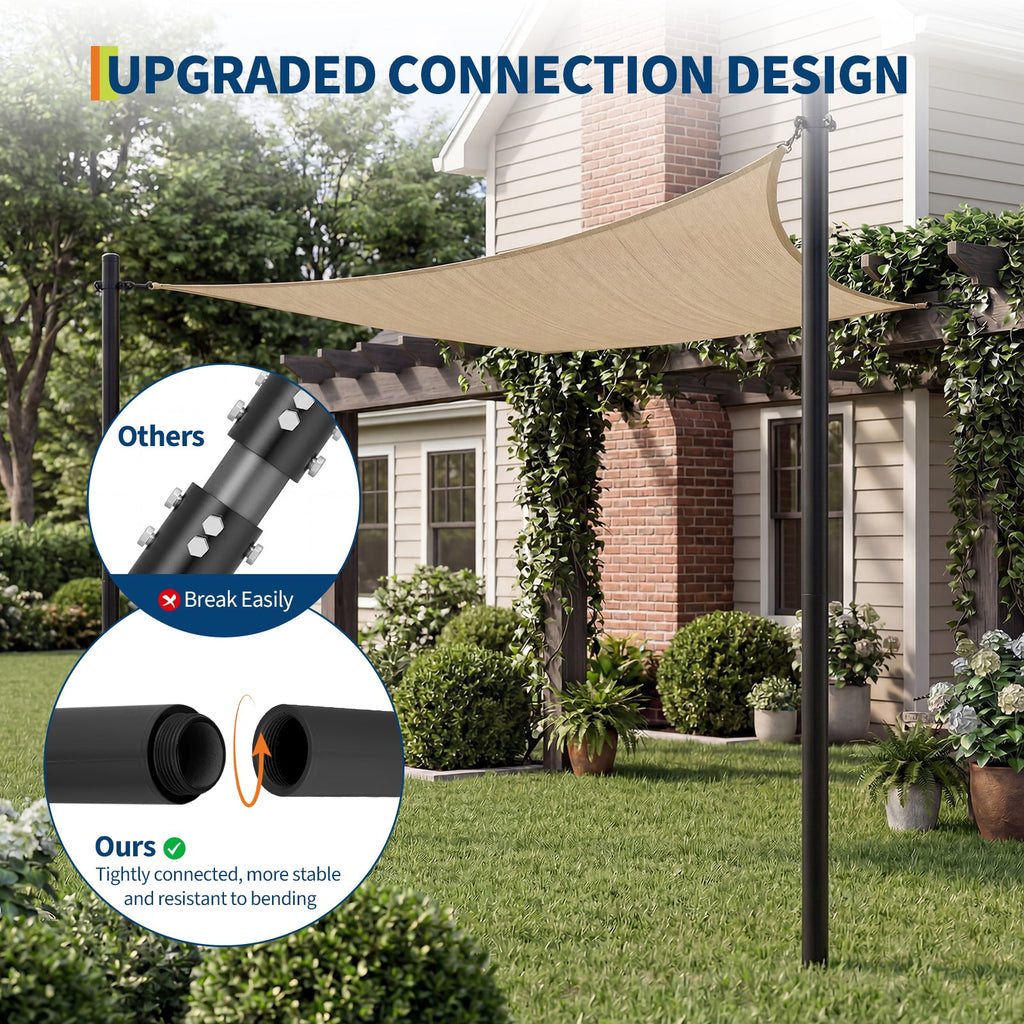 Garvee 2 Pack 10FT Shade Sail Poles with Spiral Ground Anchors & D-Clamps, Heavy-Duty Outdoor Sun Shade Support Posts for Patio, Garden, Black