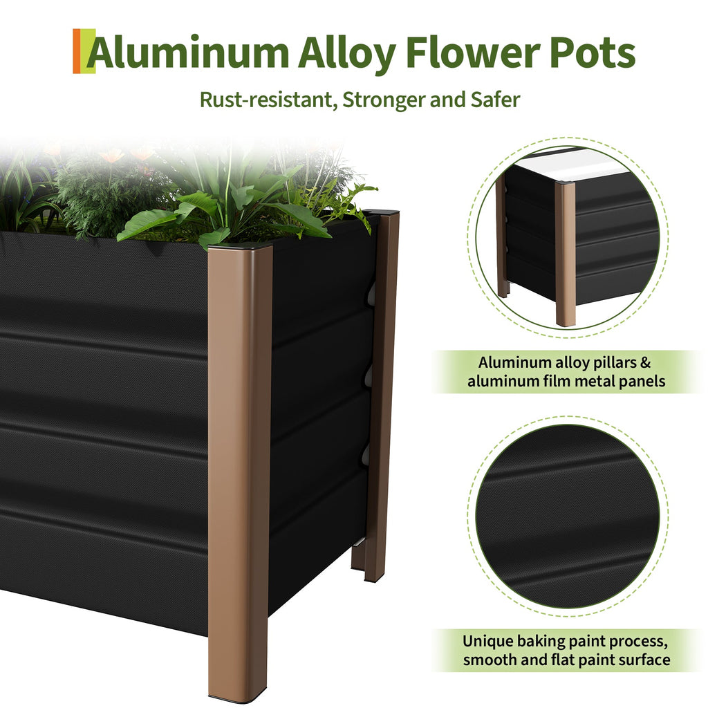 Garvee 2' × 1.3' × 1.5' Aluminum Raised Garden Bed, Deep Planter Box with Drainage Holes, Gray