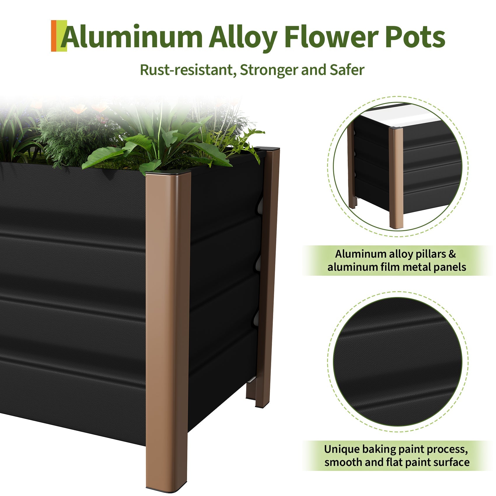 Garvee 2' × 1.3' × 1.5' Aluminum Raised Garden Bed, Deep Planter Box with Drainage Holes, Gray