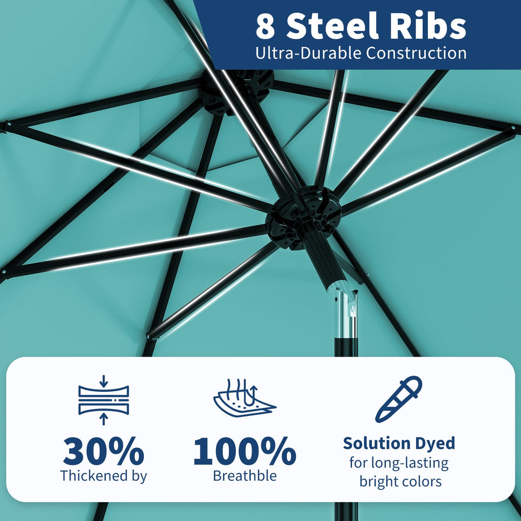Garvee 9 ft Outdoor Patio Umbrella with 8 Sturdy Ribs, Crank Lift, Push-Button Tilt & UV-Resistant Waterproof Canopy for Pool, Deck, Yard & Garden, Lake Blue