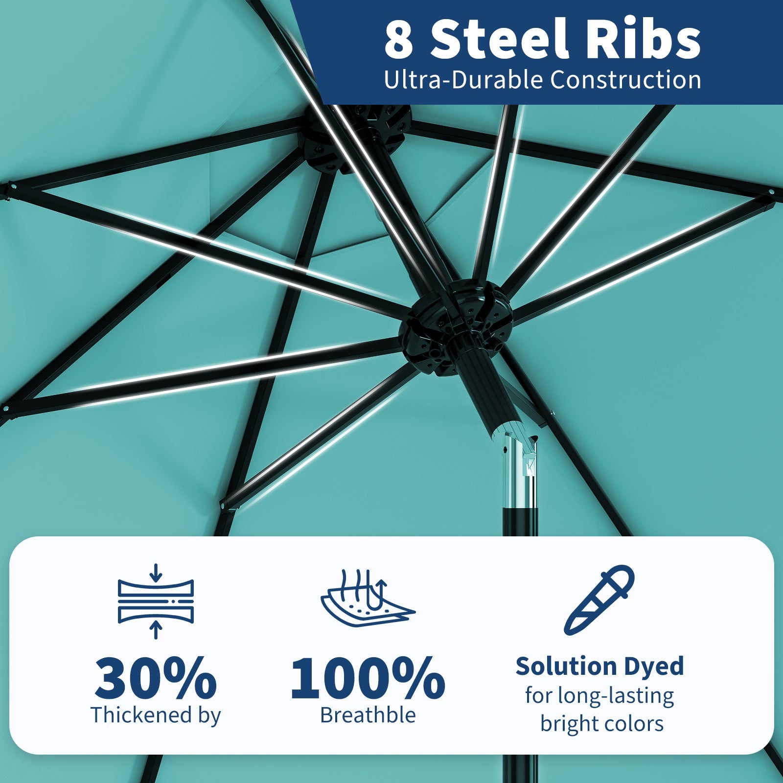 Garvee 9 ft Outdoor Patio Umbrella with 8 Sturdy Ribs, Crank Lift, Push-Button Tilt & UV-Resistant Waterproof Canopy for Pool, Deck, Yard & Garden, Lake Blue