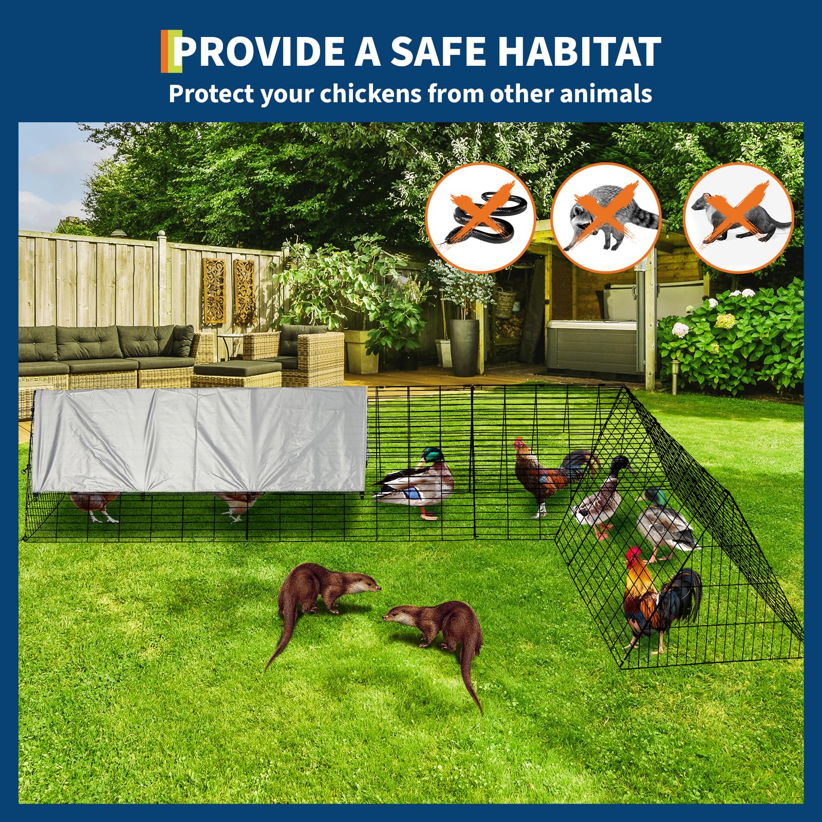 Garvee Large Metal Chicken Coop with Run - Heavy-Duty Outdoor Portable Chicken Tractor with Waterproof Cover, Predator-Proof Poultry Enclosure for Hens, Ducks, Rabbits