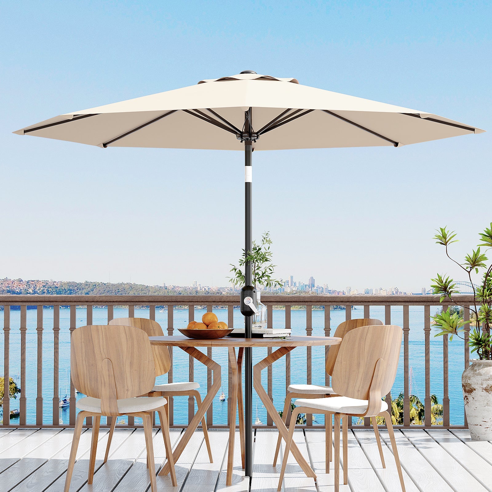 Garvee 9 ft Outdoor Patio Umbrella with 8 Sturdy Ribs, Crank Lift, Push-Button Tilt & UV-Resistant Waterproof Canopy for Pool, Deck, Yard & Garden, Light Beige