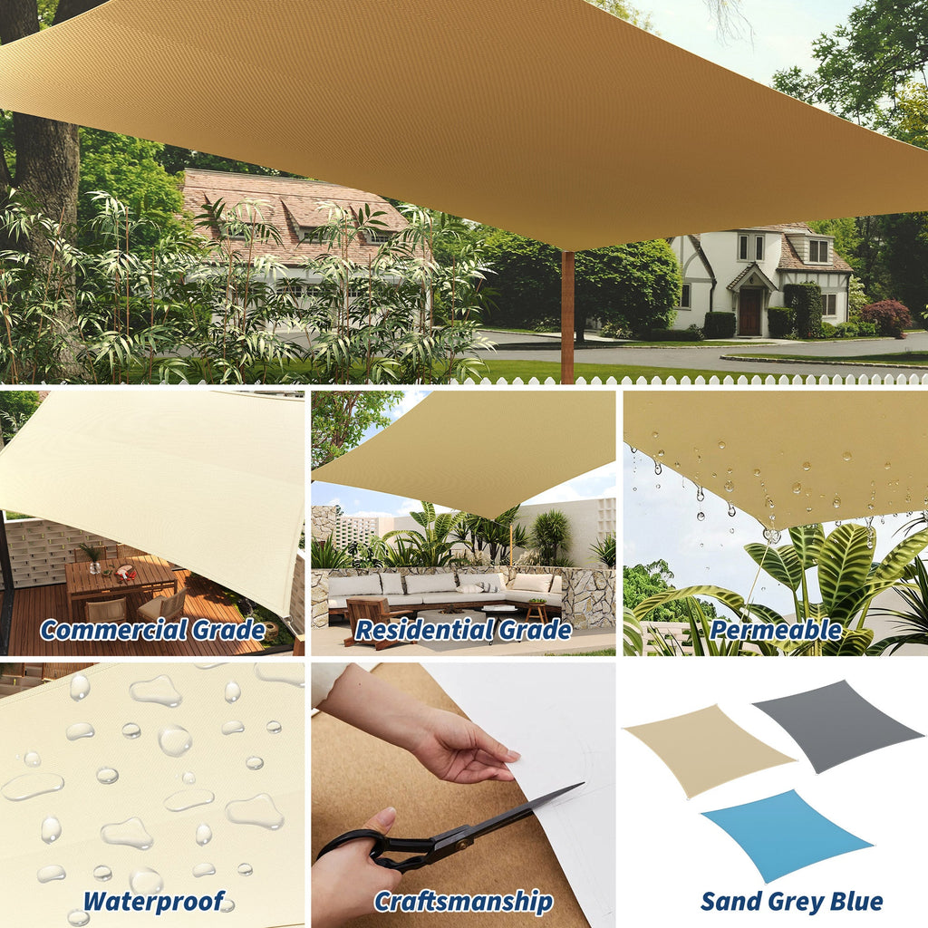 Garvee Sun Shade Sail 10' x 13' Rectangle Charcoal UV Block Sunshade for Backyard Yard Deck Patio Garden Outdoor Activities and Facility