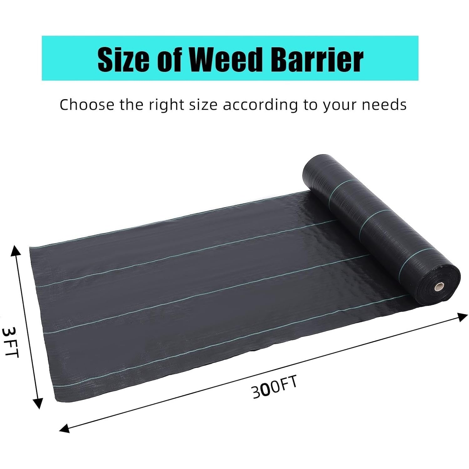 Garvee 3 ft x 300 ft Weed Barrier Fabric, 3.24 oz Heavy Duty Landscape Fabric, Permeable Ground Cover for Weed Control, Driveways, Garden Beds & Landscaping