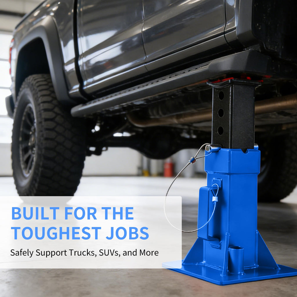 Garvee Heavy-Duty 12 Ton Jack Stands, 2 Pack Pin Type Supports with Quick-Lock for Trucks, RVs & Trailers, 11-18.5 Inch Adjustable Height, Professional Automotive Garage Equipment, Blue