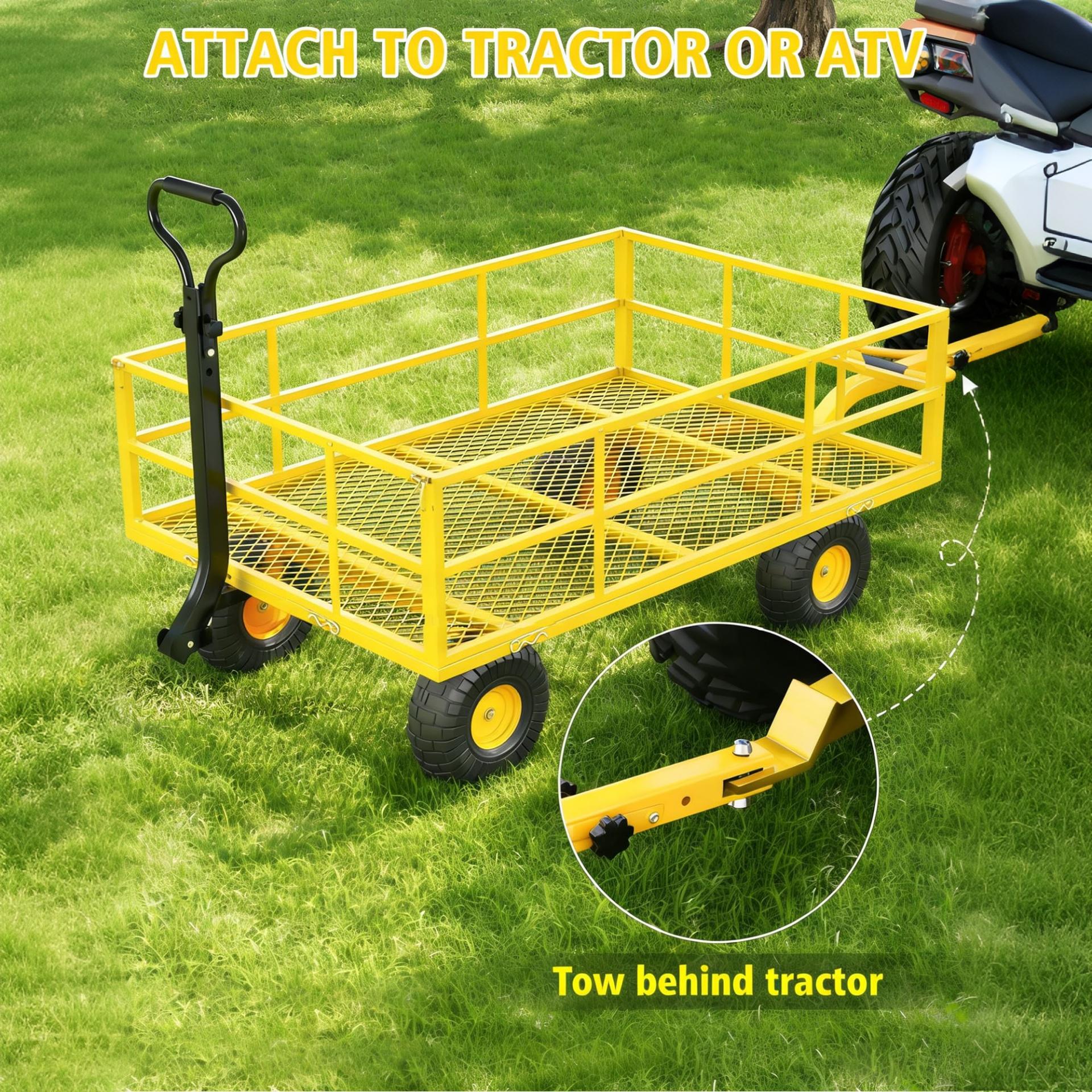 Garvee Garden Cart, 1200 lbs Heavy Duty Q235 Steel Utility Wagon with Removable Sides, 13" Tires and 180° Handle for Yard & Farm, Yellow