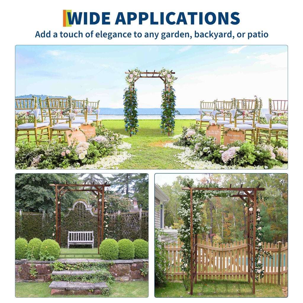 Garvee 85-Inch Wooden Garden Arbor Trellis, Fir Wood Flat-Top Pergola for Climbing Plants, Wedding, Patio, Lawn & Backyard, Dark Brown