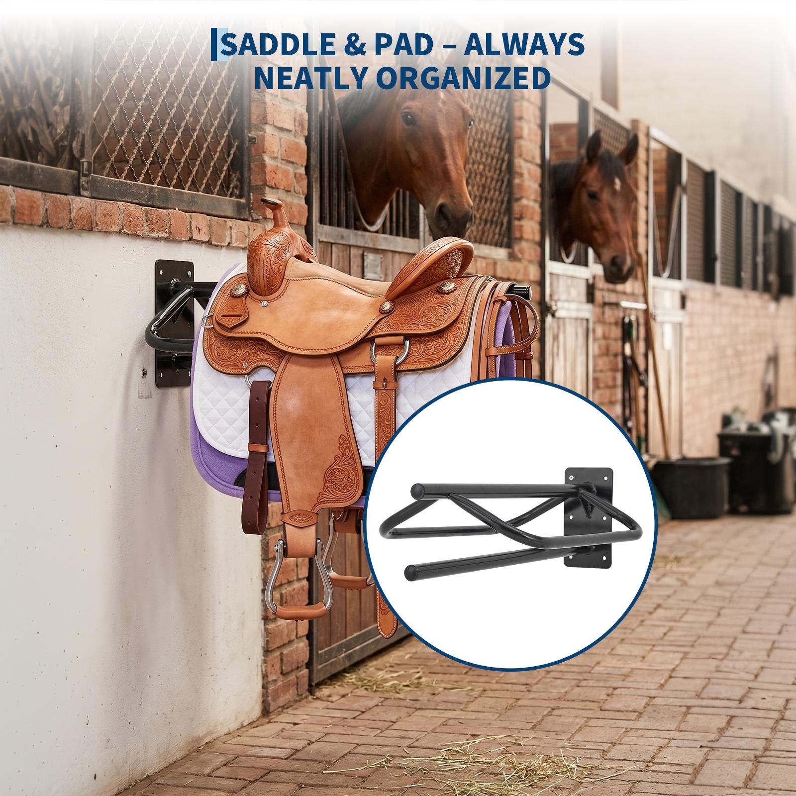 Garvee 2-Pack Heavy Duty Wall Mounted Saddle Rack – Heavy Duty Carbon Steel Tack Organizer Stand with Blanket Bar for English & Western Saddles, Pads, and Blankets (Black)
