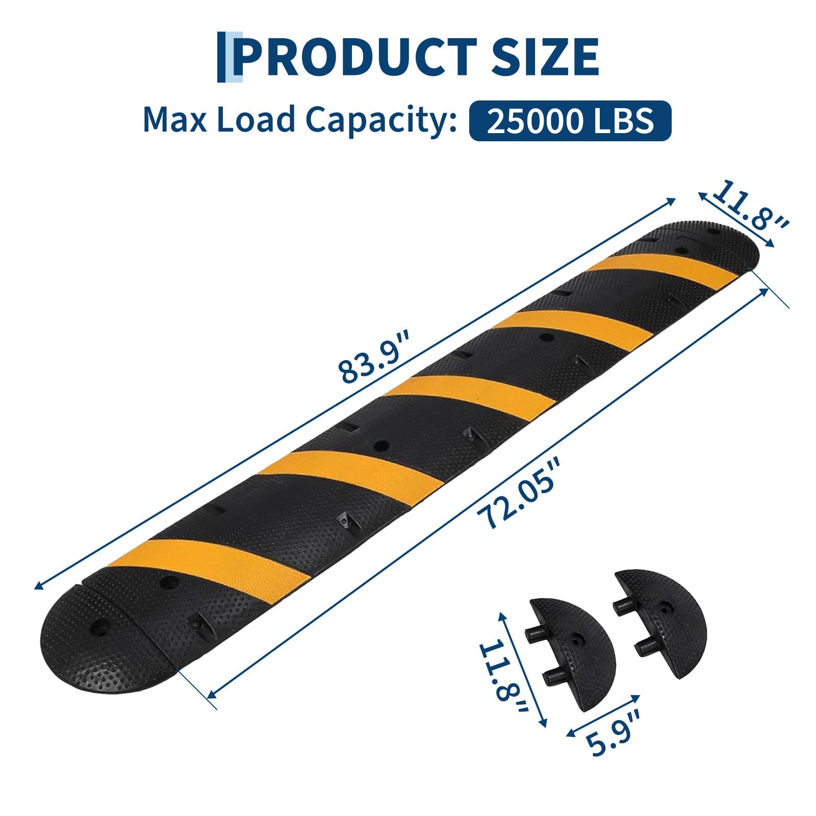Garvee Heavy Duty Rubber Speed Bump 72" with Reflective Stripes & End Caps, 25000 LBS Capacity for Driveway, Garage & Road Safety