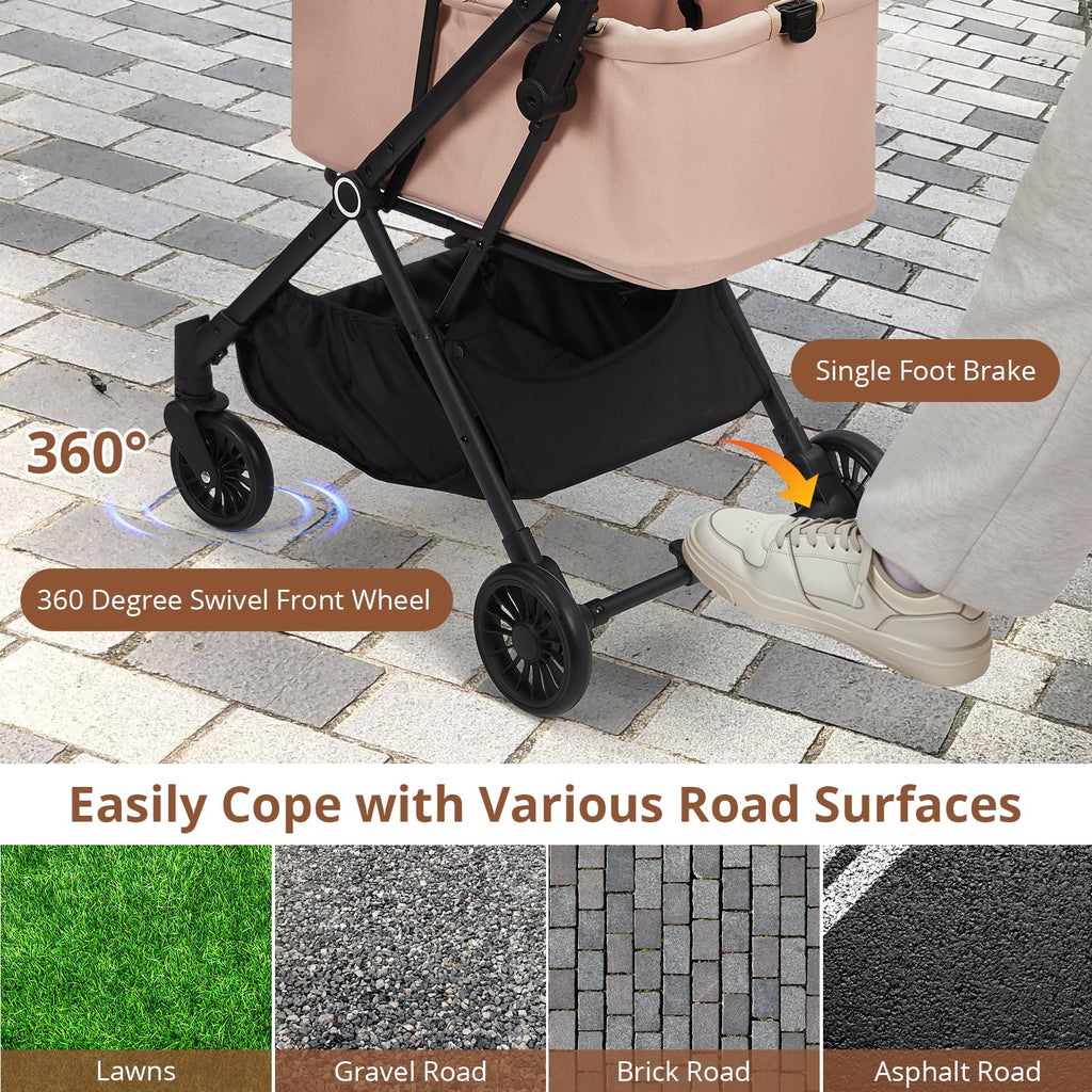 Garvee Foldable 4-Wheel Pet Stroller for Dogs & Cats -Dog Stroller, Lightweight Travel Carrier for Small to Medium Pets Up to 50 LBS, 360° Swivel Front Wheels, Foot Brake, Breathable Mes