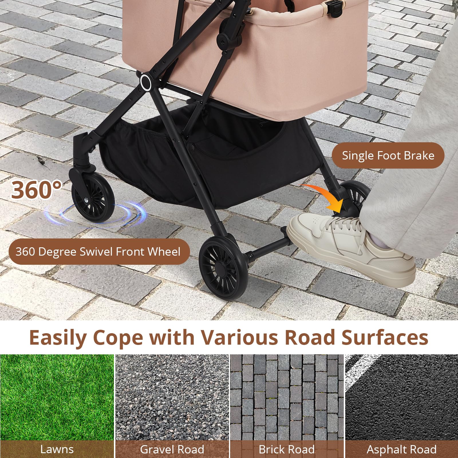 Garvee Foldable 4-Wheel Pet Stroller for Dogs & Cats -Dog Stroller, Lightweight Travel Carrier for Small to Medium Pets Up to 50 LBS, 360° Swivel Front Wheels, Foot Brake, Breathable Mes