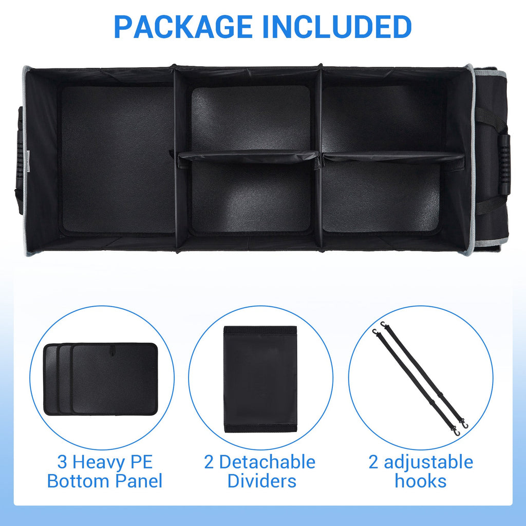 Garvee Collapsible Car Trunk Storage Bag with Ice Pack, 35.4x13.8x11.8 inch Large Capacity – Waterproof Oxford Cloth, 3D Partition, Non-Slip, Shoe & Wet Clothes Compartment, Black