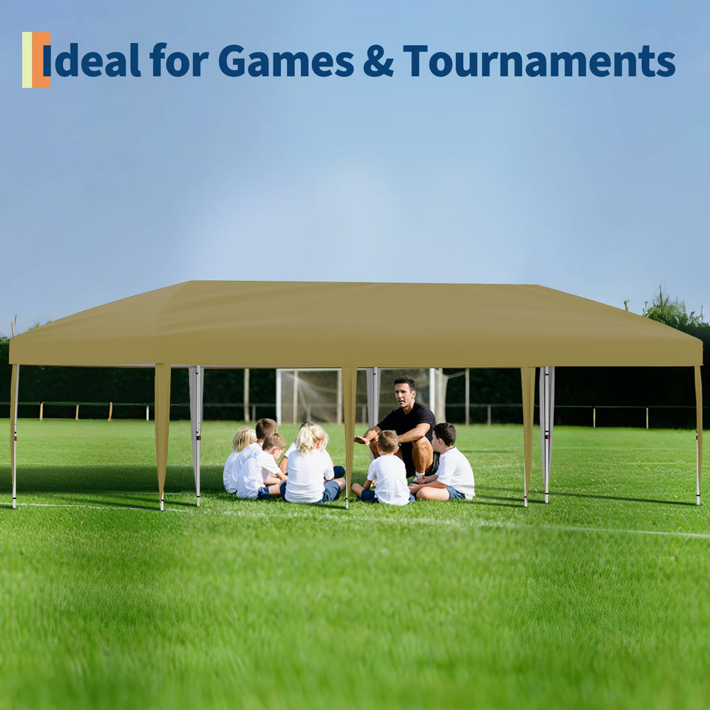 Garvee 10 x 30 FT Pop Up Canopy Tent with 8 Sidewalls, UV 50+ 210D Oxford Top, 8 Sandbags & Wheeled Bag for Weddings and Parties, Khaki