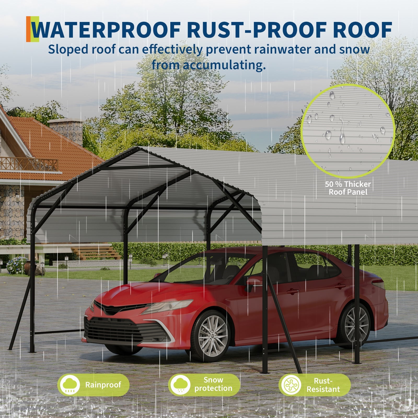 Garvee 20x20x9FT Heavy Duty Metal Carport with Galvanized Steel Roof, Oversized Outdoor Garage Shelter with Steel Frame, Waterproof & UV-Resistant Carport for Cars, Boats, Trucks & Tractors, White