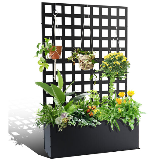 Garvee 71" x 47" x 12" Metal Planter Box with Trellis, Raised Garden Bed with Privacy Screen, Drainage Holes for Climbing Plants, Flowers & Vegetables, Black