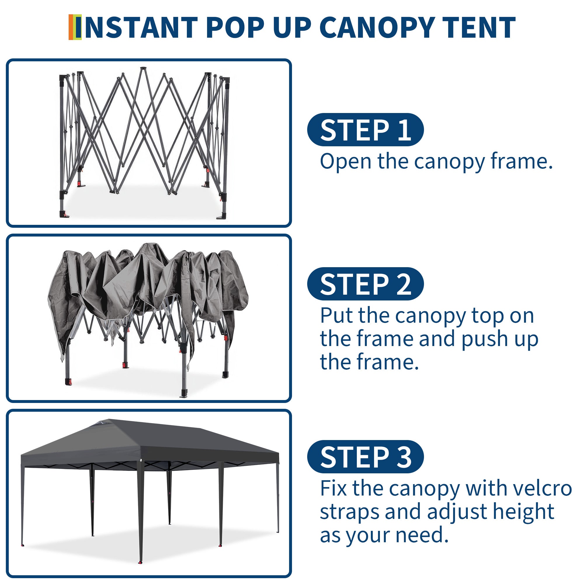 Garvee Pop Up Canopy Tent, 10 x 10 FT Gray One-Push Sun Shelter with Roof Vent, 4 Sandbags, 8 Stakes, 4 Ropes and Wheeled Bag for Parties and Events