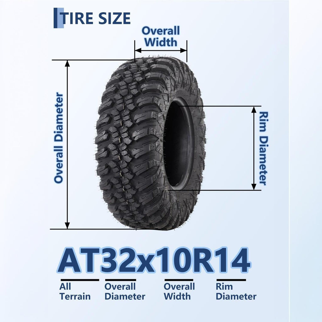 Garvee Heavy Duty 8-Ply Radial UTV/ATV Tires Set of 2 - 32x10R14 - 16mm Deep Grip - 1172 lbs Load Capacity - Reinforced Sidewall Armor - Off-Road Utility Tire for Medium-Hard Terrain - AT32x10R14-8PR TL Northern Lights A/T