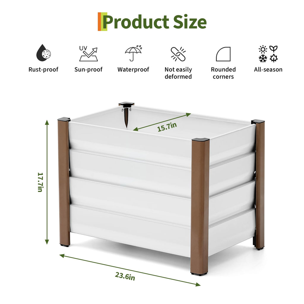 Garvee 2' × 1.3' × 1.5' Aluminum Raised Garden Bed, Deep Planter Box with Drainage Holes, Beige