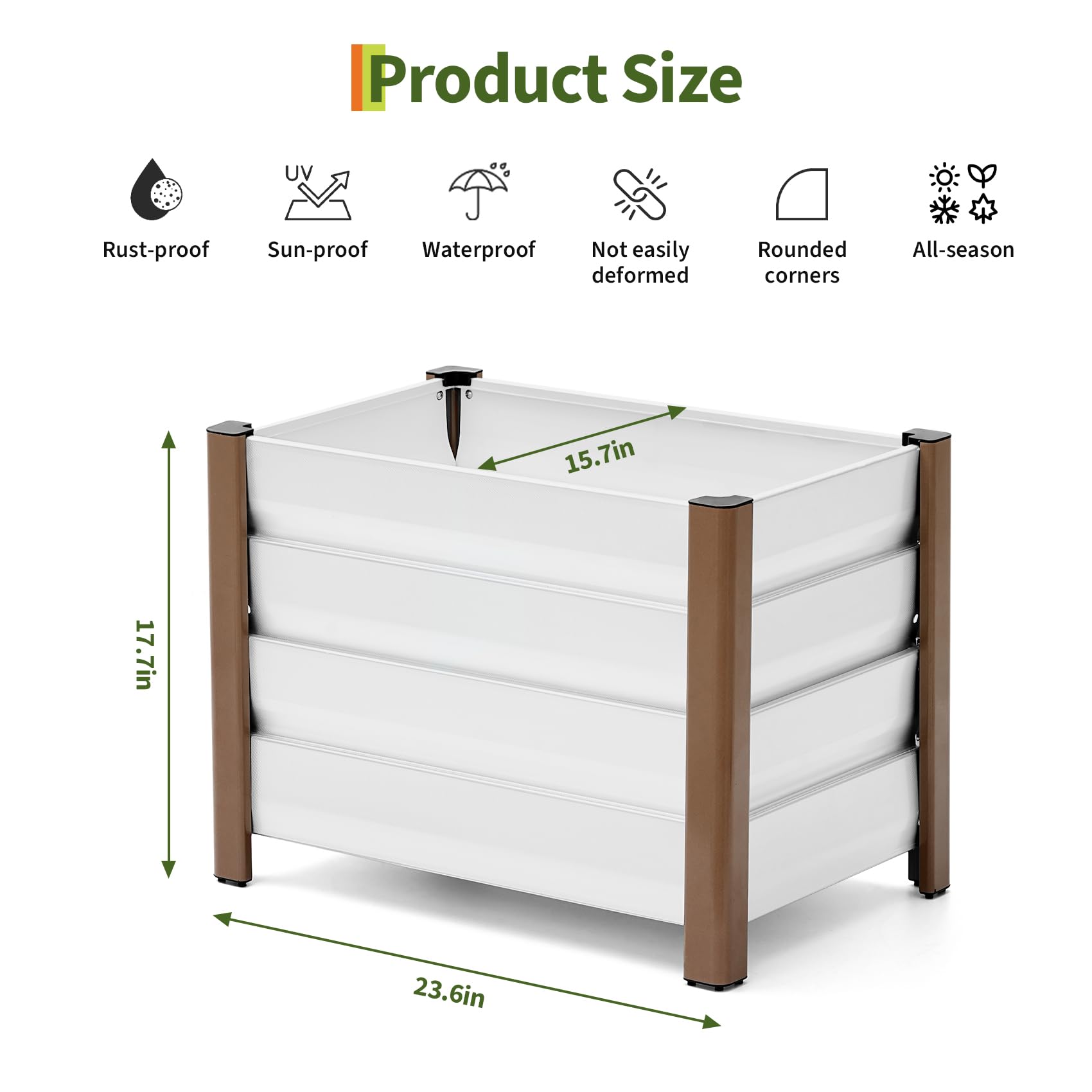 Garvee 2' × 1.3' × 1.5' Aluminum Raised Garden Bed, Deep Planter Box with Drainage Holes, Beige