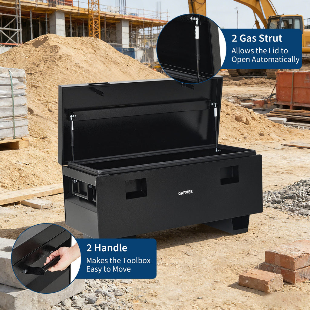Garvee 36"x 16"x 18" Heavy-Duty Steel Truck Bed Tool Box - Lockable Waterproof Jobsite Chest with Removable Feet, Side Handles, and Dual Locks, Black with Silver Floral Spray Coating, Ideal for Trucks, Trailers, and Garages, Black