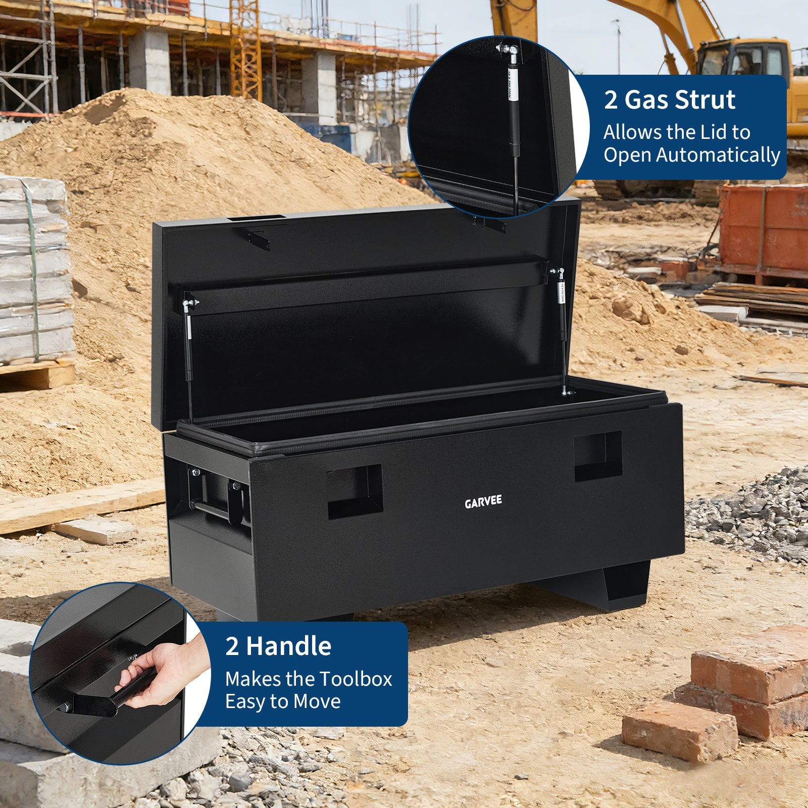 Garvee 36"x 16"x 18" Heavy-Duty Steel Truck Bed Tool Box - Lockable Waterproof Jobsite Chest with Removable Feet, Side Handles, and Dual Locks, Black with Silver Floral Spray Coating, Ideal for Trucks, Trailers, and Garages, Black
