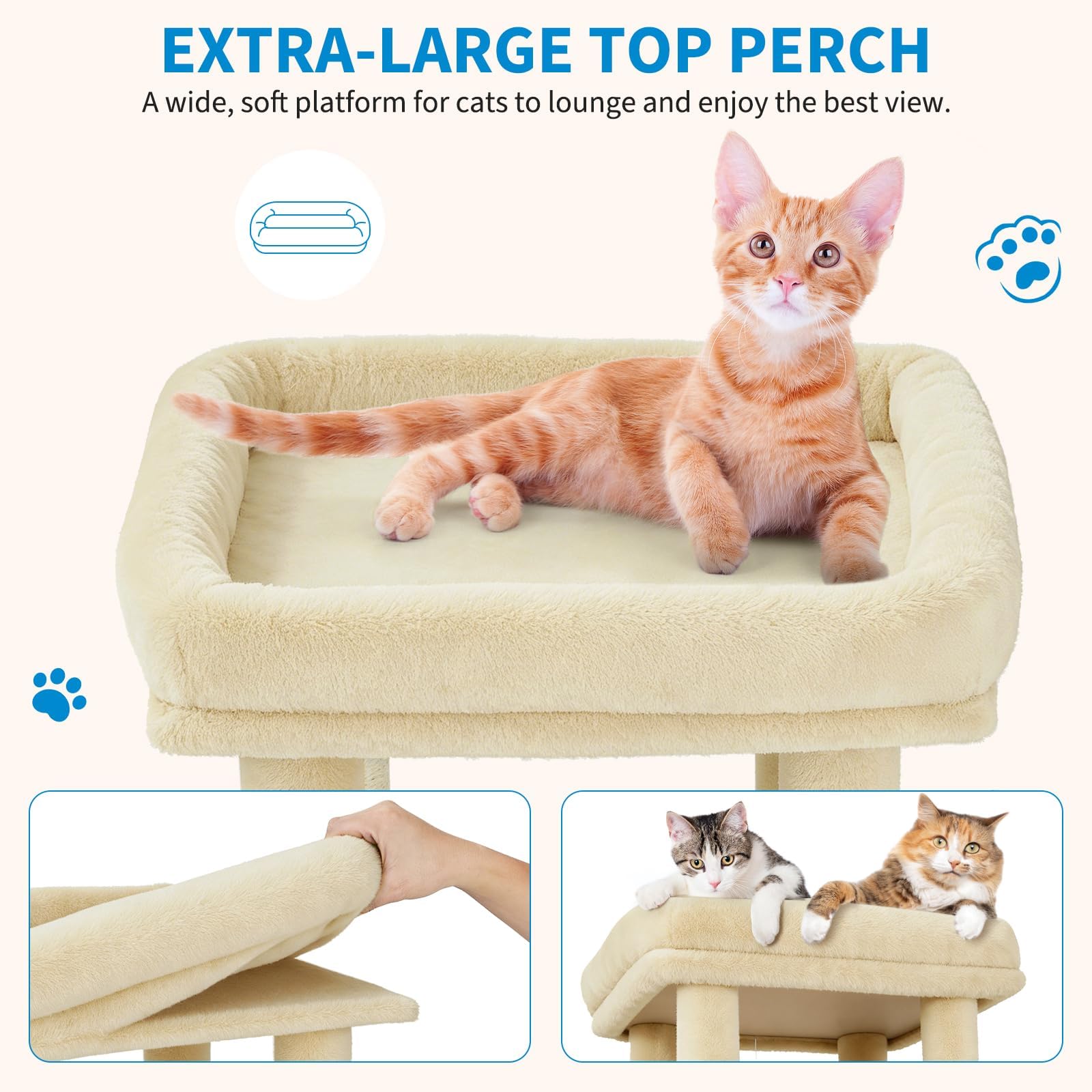 Garvee 61" Multi-Level Cat Tree for Indoor Cats, Heavy-Duty Tower for Large Adult & Maine Coon Cats with Oversized Perch, Dual Condos, Natural Sisal Scratching Posts & Play Toys – Beige