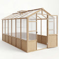 Garvee 6' x 12' Wooden Walk-In Greenhouse Kit, Outdoor Green House with Natural Spruce Wood Frame, Polycarbonate Panels, Ventilated Windows & Lockable Door for Garden, Backyard, Patio & Lawn