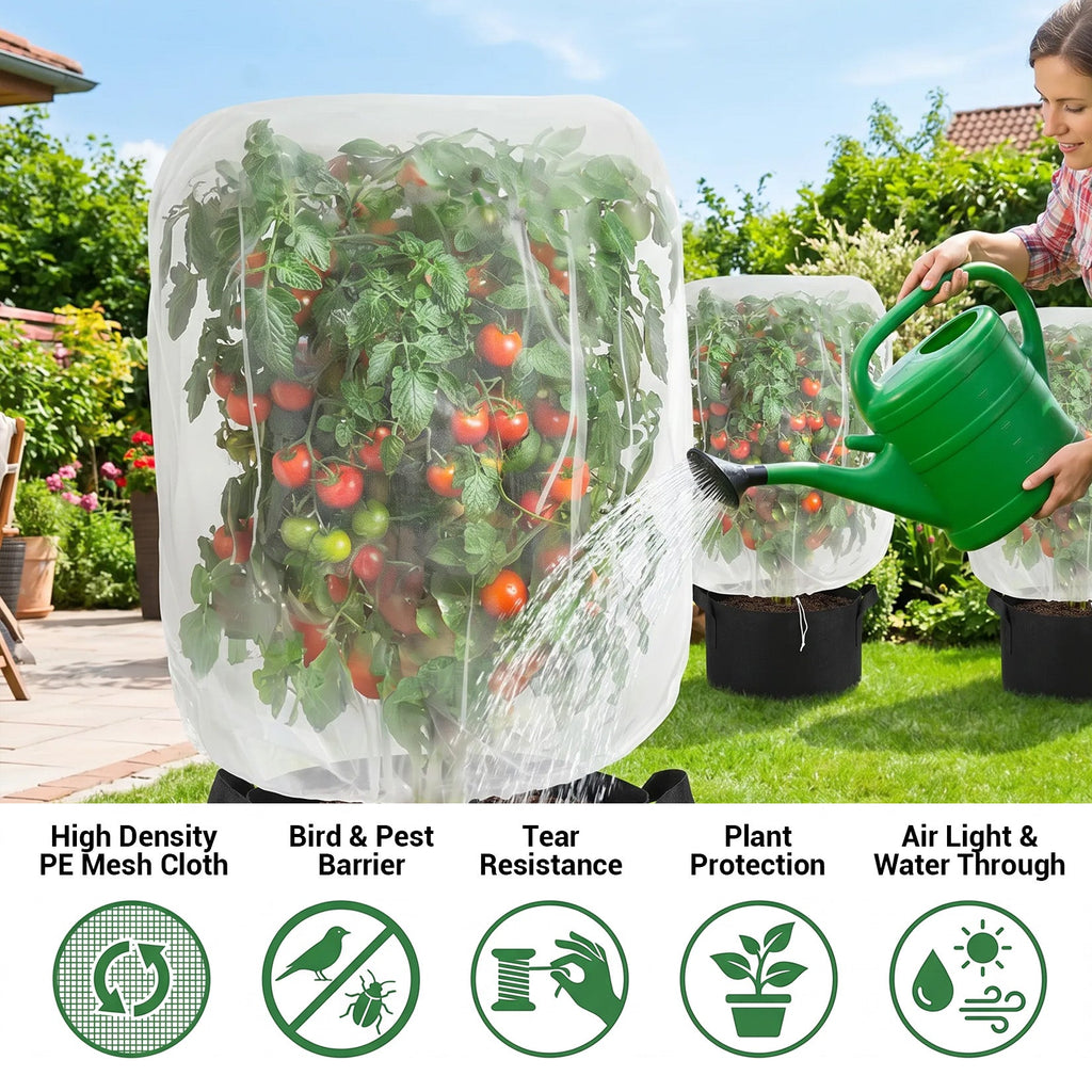 Garvee Garden Plant Netting for Fruit Trees & Vegetables, 12-Pack Drawstring Mesh Covers with 6 Small 3.3 x 2.6 FT and 6 Large 4.9 x 3.3 FT Bags, White