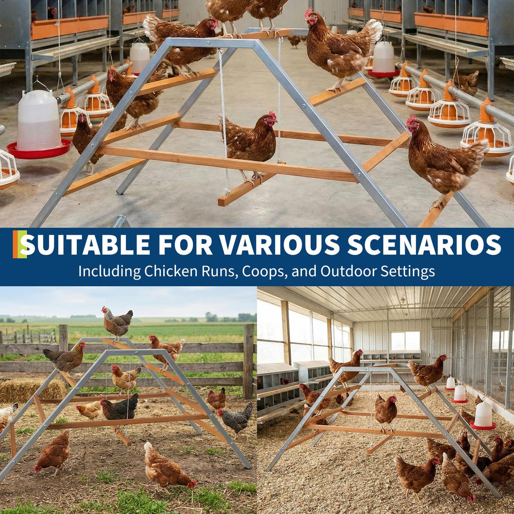 Garvee Chicken Roosting Ladder with Swing - Durable Carbon Steel & Fir Wood - Multi-Level Design & Easy Assembly - Backyard Coop Enrichment