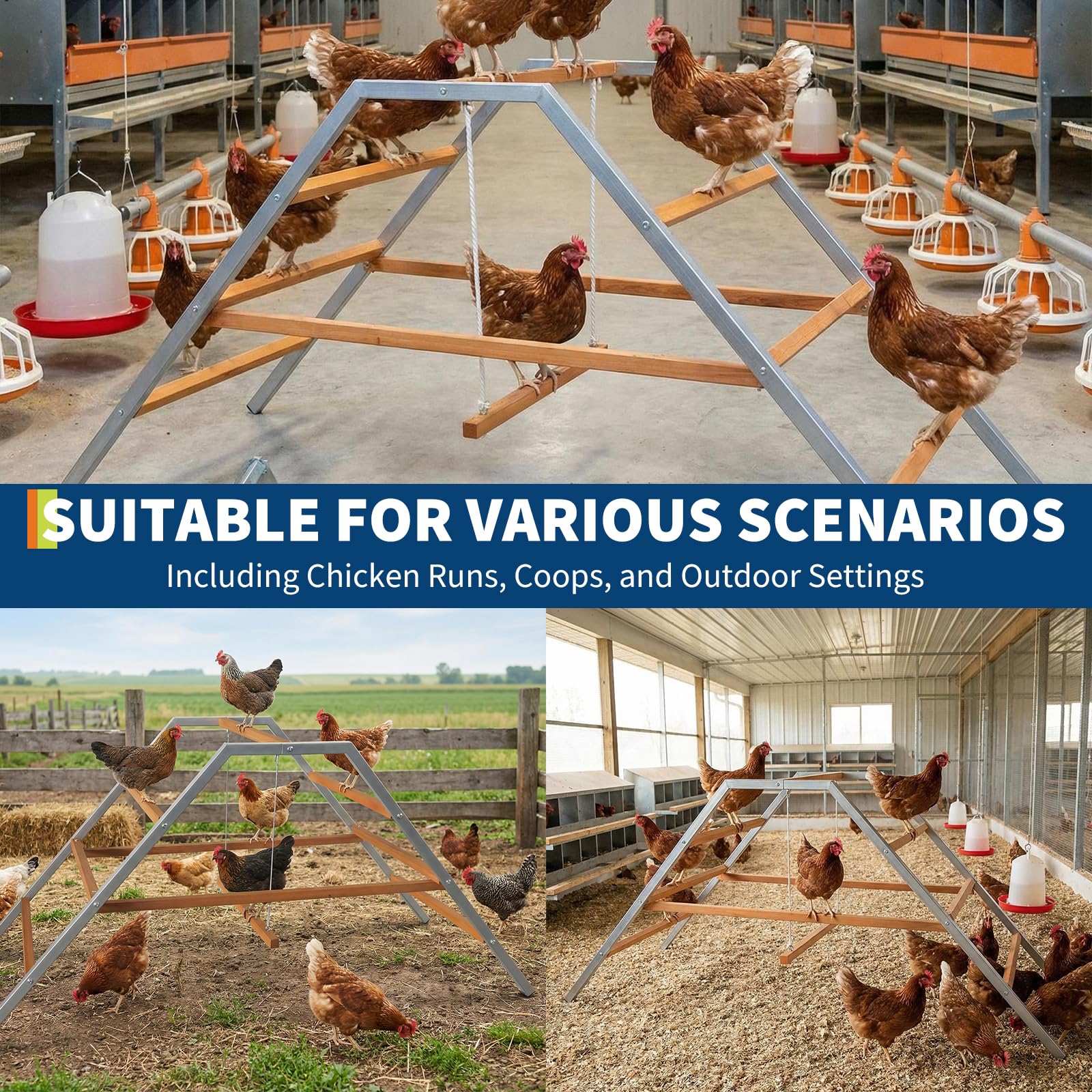 Garvee Chicken Roosting Ladder with Swing - Durable Carbon Steel & Fir Wood - Multi-Level Design & Easy Assembly - Backyard Coop Enrichment